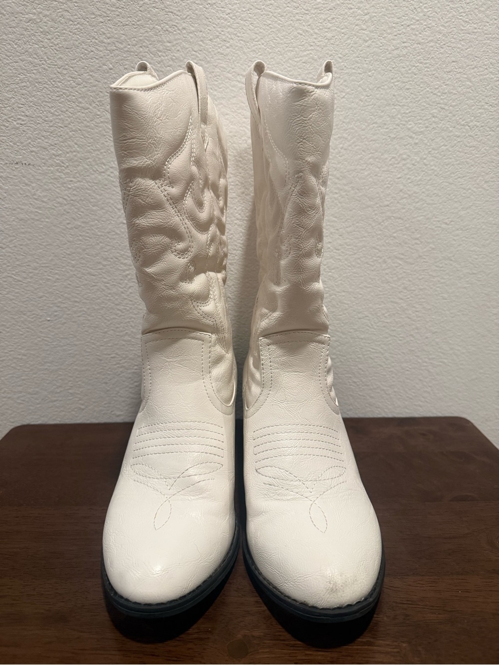 White Western Cowboy Boots Mid Calf Festival Vegan Leather Charles Albert